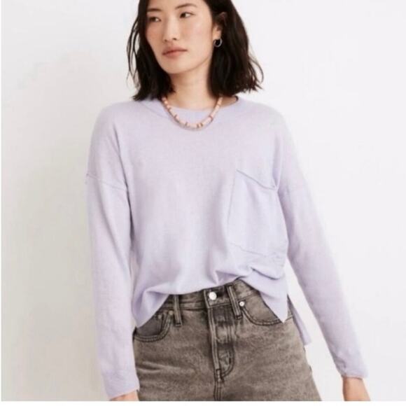 Women’s Madewell Lavender Pocket Sweater Shirt Lightweight Oversized Size Small - Picture 1 of 5